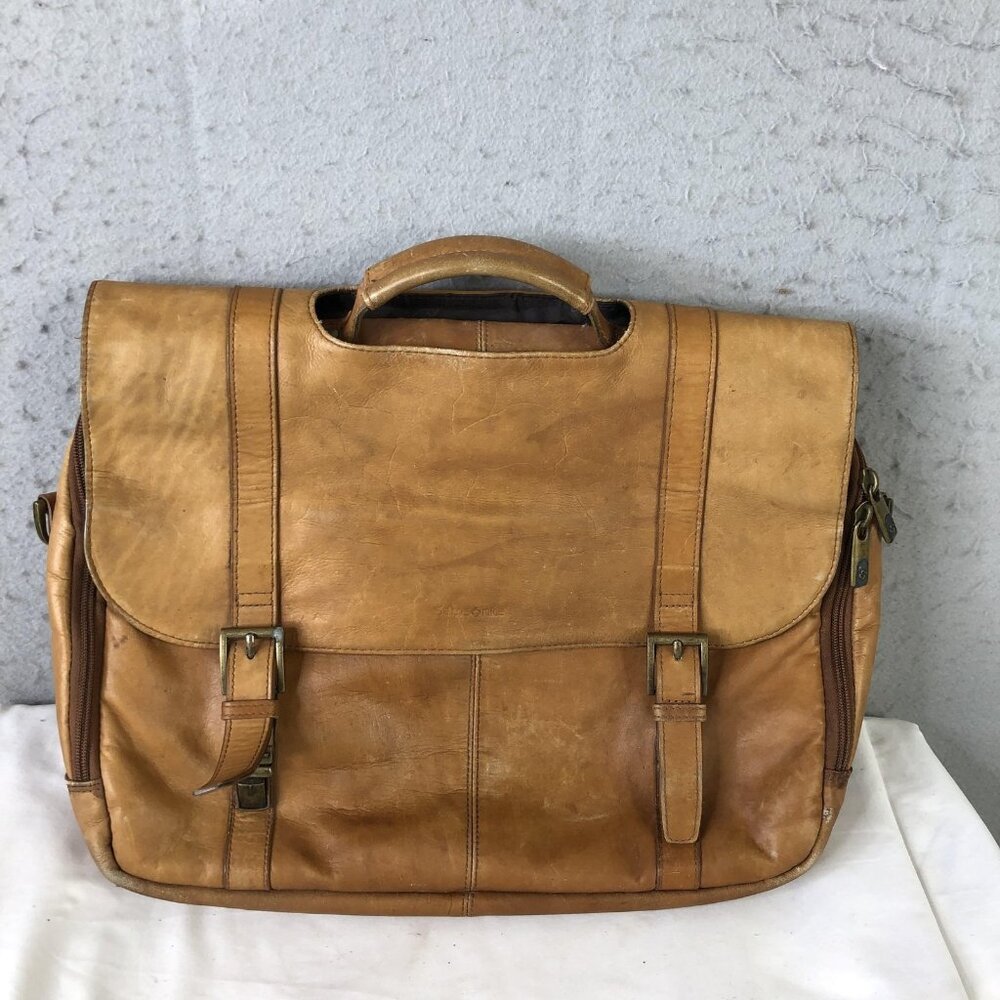 Samsonite Brown 18" Leather Laptop Bag Briefcase Mens Soft Case Satchel Work